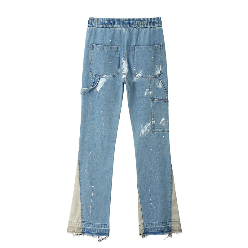 Color Block Painted Drawstring Jeans for Men