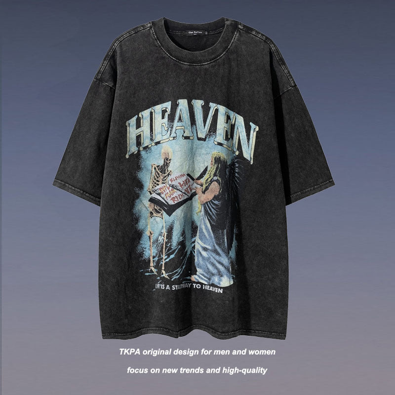 TKPA Skull Print Vintage Streetwear T-Shirt Unisex
