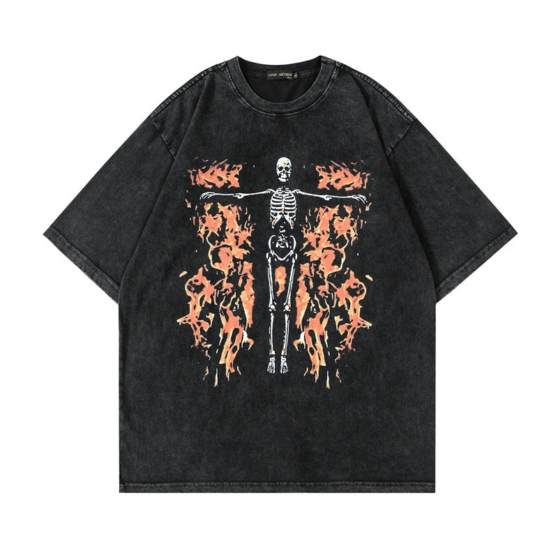 TKPA Skull Print Vintage Streetwear T-Shirt Unisex